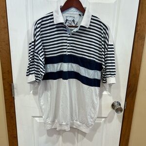 Members Only White & Navy Striped Polo